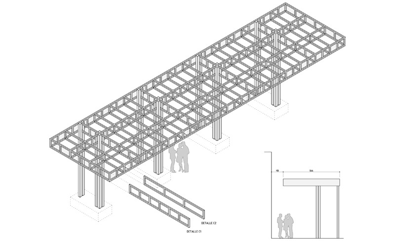 Pérgola de acceso en Museo de los Dólmenes. Antequera (Málaga)
